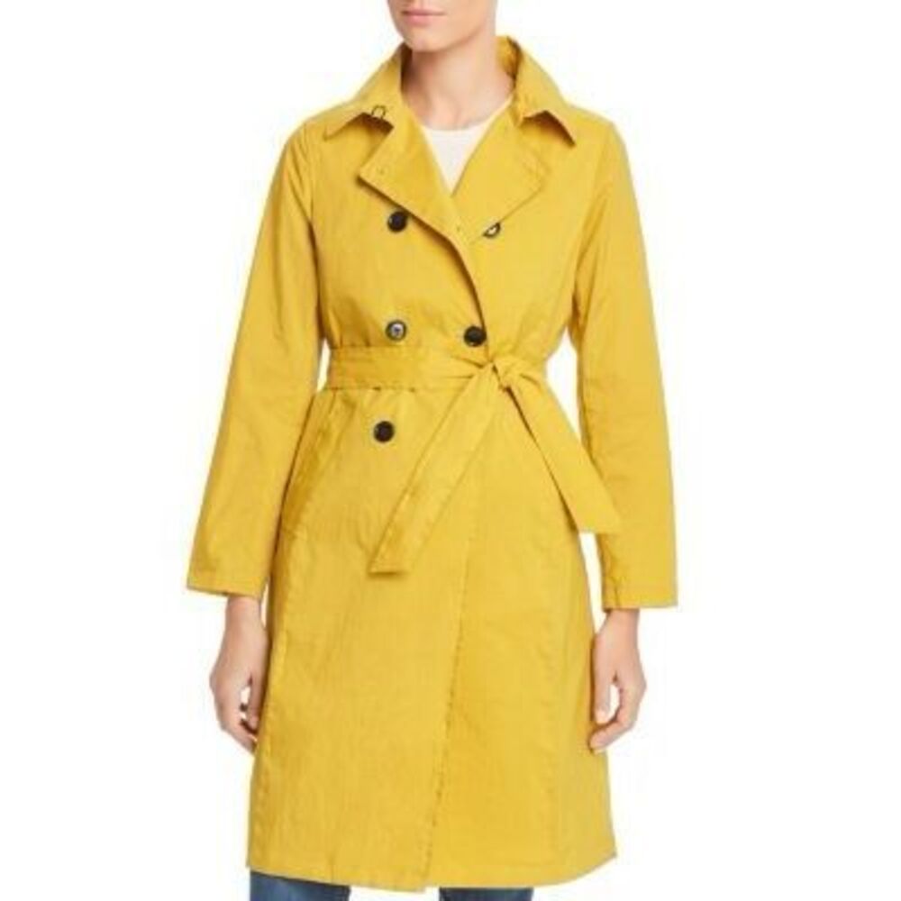 JANE POST $395 Crinkled Trench Coat Mustard rain jacket women's XL NEW